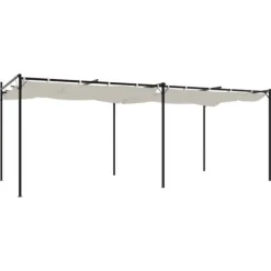 Pergola med infällbart tak | Färg: Gräddvit | Storlek: 589x292x230 cm