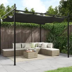 Pergola med infällbart tak - Utomhusmöbel för middagar och fester | Färg: Antracit | Storlek: 295x292x230 cm