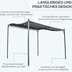 Pergola paviljong 297x297 cm, metall, grå – terrass/balkong