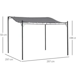 Pergola paviljong 297x297 cm, metall, grå – terrass/balkong