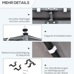 Pergola paviljong 297x297 cm, metall, grå – terrass/balkong