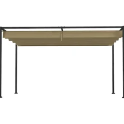 Pergola 4x3m trädgårdspaviljong, uteplatstak av stål, trädgårdspaviljong med justerbart tak, fristående, solskydd för terrass och trädgård, kaki