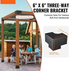 Pergolafäste Kit 152x152mm, 4st 3-vägs Heavy Duty Hörnfästen för DIY, enkel installation för pergola och uteplats.