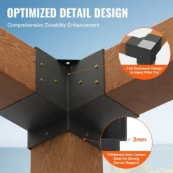 Pergolafäste Kit 152x152mm, 4st 3-vägs Heavy Duty Hörnfästen för DIY, enkel installation för pergola och uteplats.