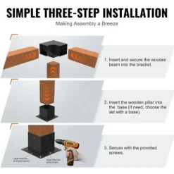 Pergolafäste Kit 152x152mm, 4st 3-vägs Heavy Duty Hörnfästen för DIY, enkel installation för pergola och uteplats.