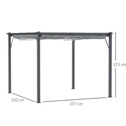 Pergola/paviljong 3×3×2,23 m, skjutbart tak, aluminium, kolgrå/mörkgrå