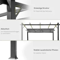 Pergola/paviljong 3×3×2,23 m, skjutbart tak, aluminium, kolgrå/mörkgrå