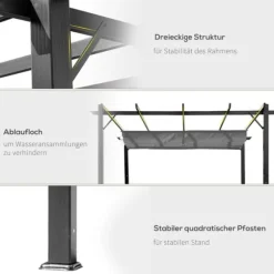 Pergola/paviljong 3×3×2,23 m, skjutbart tak, aluminium, kolgrå/mörkgrå