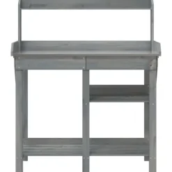 Plantbord med hyllor av massivt granträ - Växtbord för trädgård | Färg: Grå | Storlek: [ange storlek]