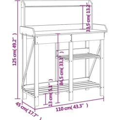 Plantbord med hyllor av massivt granträ - Växtbord för trädgård | Färg: Grå | Storlek: [ange storlek]