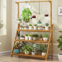 Plantebord, 3 nivåer, justerbar höjd, naturlig bambu,XL, Naturligt trä