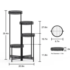 Plantehållare, Modern Minimalistisk, Metall, Svart,4 Lager