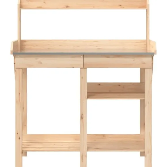 Planteringsbord i massivt granträ med hyllor - Växtbord för trädgård | Färg: Naturlig | Storlek: Standard