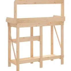 Planteringsbord i massivt granträ med hyllor - Växtbord för trädgård | Färg: Naturlig | Storlek: Standard