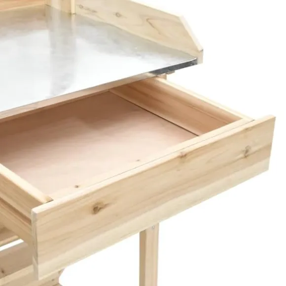 Planteringsbord i massivt granträ med hyllor - Växtbord för trädgård | Färg: Naturlig | Storlek: Standard