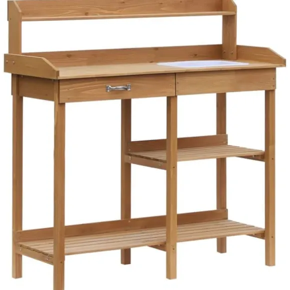 Planteringsbord med balja, trä, 112 cm högt – stabilt & väderbeständigt