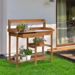 Planteringsbord med balja, trä, 112 cm högt – stabilt & väderbeständigt