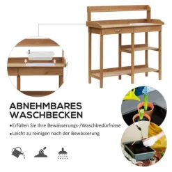 Planteringsbord med balja, trä, 112 cm högt – stabilt & väderbeständigt