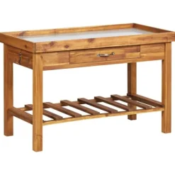 Planteringsbord med ovansida i zink massivt akaciaträ