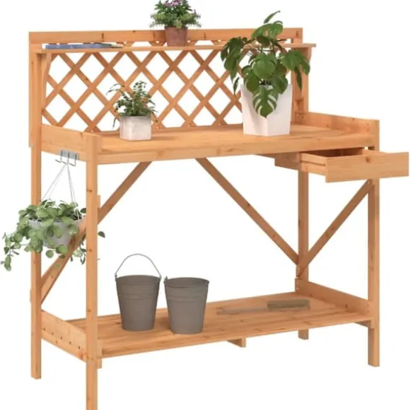Planteringsbord med spaljé i massivt granträ | Färg: Brun | Storlek: Standard