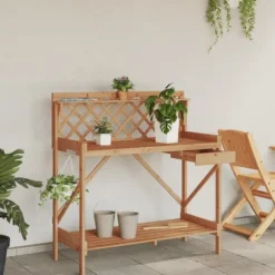 Planteringsbord med spaljé i massivt granträ | Färg: Brun | Storlek: Standard