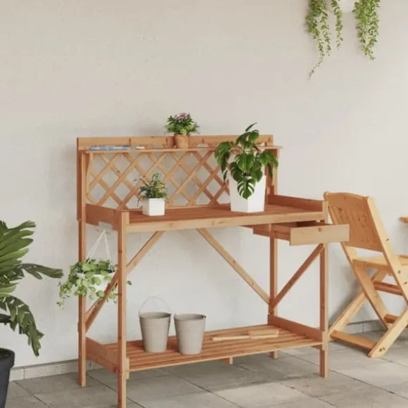 Planteringsbord med spaljé i massivt granträ | Färg: Brun | Storlek: Standard