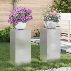 Planteringslåda i rostfritt stål för utomhusbruk - 2 st | Storlek: 24x24x55 cm | Färg: Silver