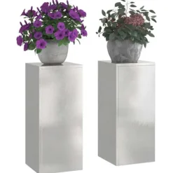 Planteringslåda i rostfritt stål för utomhusbruk - 2 st | Storlek: 24x24x55 cm | Färg: Silver