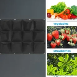 Planteringspåse Trädgård Balkong Vägg Vertikal Blomväxter Hängande Planter Svart Färg 12 Fickor