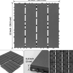 Plastdeckplattor, 44 st, 12"x12" kvadratiska vattentåliga utomhusplattor, för poolside, balkong och trädgård, mörkgrå