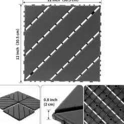 Plastdeckplattor, 44 st, 12"x12" kvadratiska vattentåliga utomhusplattor, för poolside, balkong, trädgård, inomhus- och utomhusbruk, mörkgrå