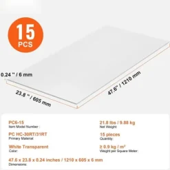 Polykarbonat växthuspaneler 15-pack, 2' x 4', takplåtar, hållbara och energieffektiva, perfekt för växthus och utomhusutrustning