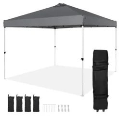 Pop Up Canopy Partytält 10x10 fot med bärväska för camping, mörkgrått och lätt att transportera.