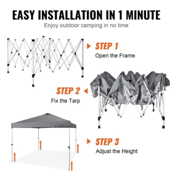Pop Up Canopy Partytält 10x10 fot med bärväska för camping, mörkgrått och lätt att transportera.