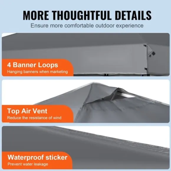 Pop Up Canopy Partytält 10x10 fot med bärväska för camping, mörkgrått och lätt att transportera.