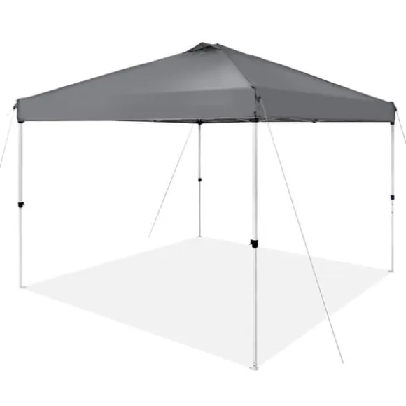 Pop Up Canopy Partytält 10x10 fot med bärväska för camping, mörkgrått och lätt att transportera.