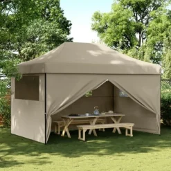 Pop-Up hopfällbart partytält med 4 sidoväggar taupe