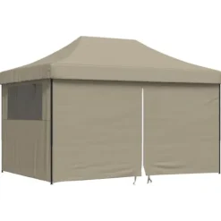 Pop-Up hopfällbart partytält med 4 sidoväggar taupe