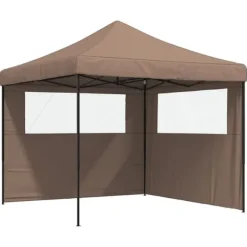 Pop-Up hopfällbart partytält med 2 sidoväggar brun