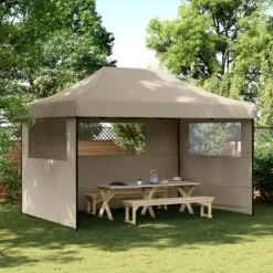 Pop-Up hopfällbart partytält med 3 sidoväggar taupe