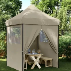Pop-Up hopfällbart partytält med 4 sidoväggar | Färg: Taupe | Storlek: Rymlig för event
