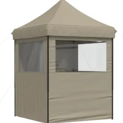 Pop-Up hopfällbart partytält med 4 sidoväggar | Färg: Taupe | Storlek: Rymlig för event
