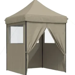 Pop-Up hopfällbart partytält med 4 sidoväggar | Färg: Taupe | Storlek: Rymlig för event