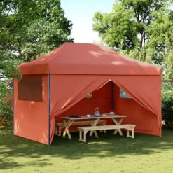 Pop-Up hopfällbart partytält med 4 sidoväggar terrakotta