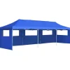 Pop-Up hopfällbart partytält med 5 sidoväggar blå 3x9 m