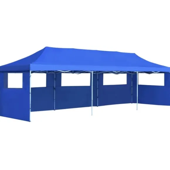 Pop-Up hopfällbart partytält med 5 sidoväggar blå 3x9 m