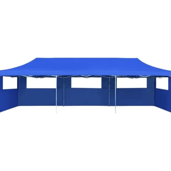 Pop-Up hopfällbart partytält med 5 sidoväggar blå 3x9 m