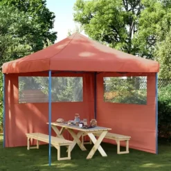 Pop-Up hopfällbart partytält med 2 sidoväggar terrakotta