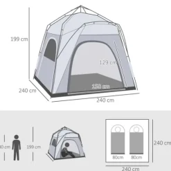 Pop-up kupoltält 4 pers, lätt & stabilt, UV50+, krokar, dörr/fönster, 1000 mm vattenpelare
