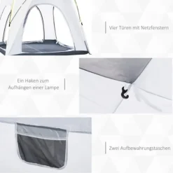 Pop-up kupoltält 4 pers, lätt & stabilt, UV50+, krokar, dörr/fönster, 1000 mm vattenpelare